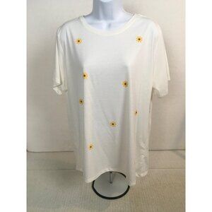Positive Tee Top Women Size XL 16 to 18 Ivory with Sunflowers Short Sleeves New